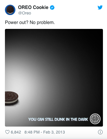 Oreo Super Bowl tweet; real-time marketing